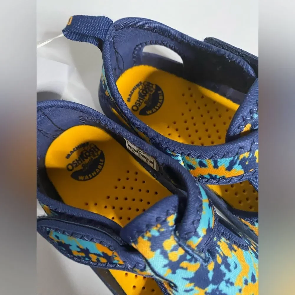 NWT OshKosh B’gosh Toddler Boy Blue Yellow Tie Dye Cutout Water Shoes Size 12